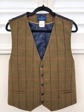 Breitling 1884 Men’s Wool Tweed Herringbone Windowpane Vest Size US 48 EU 58
